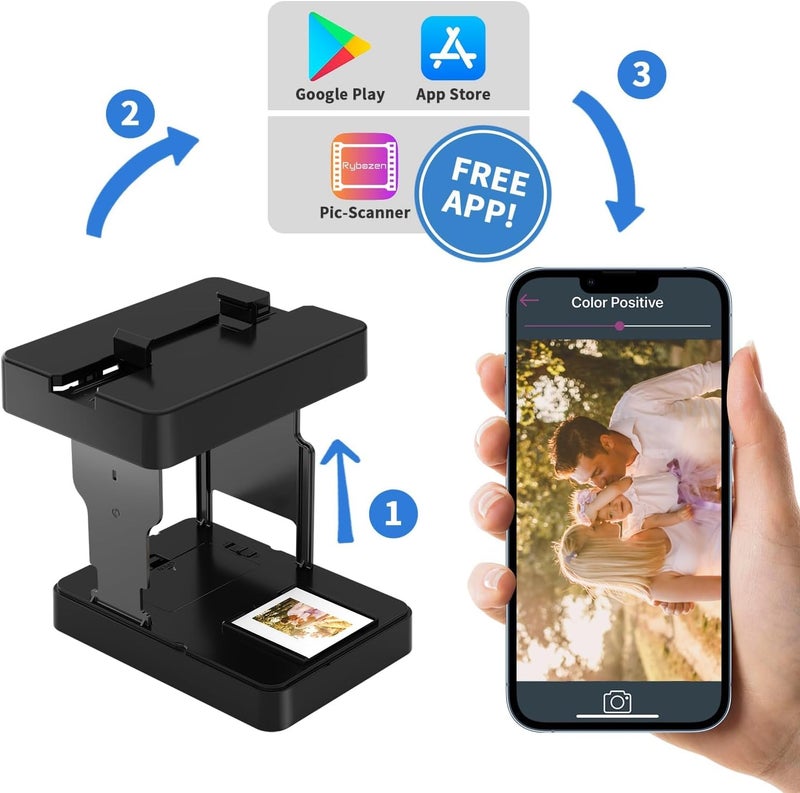 DigitPro Mobile Film Scanner 35mm, Slide & Negative Scanner Slide Viewer Converts 35mm Slides & Negatives to Digital Photos (2AA Batteries Included) Black - Image 5